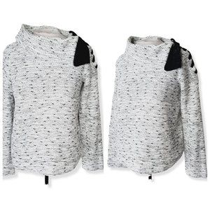 CLUB MONACO Cotton Marled Grey Cowl Bow Neck Sweater